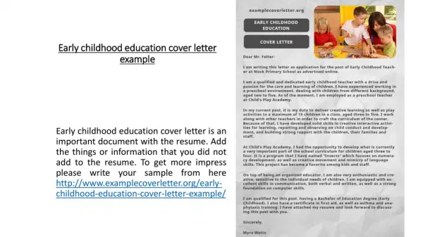 Early childhood education cover letter example