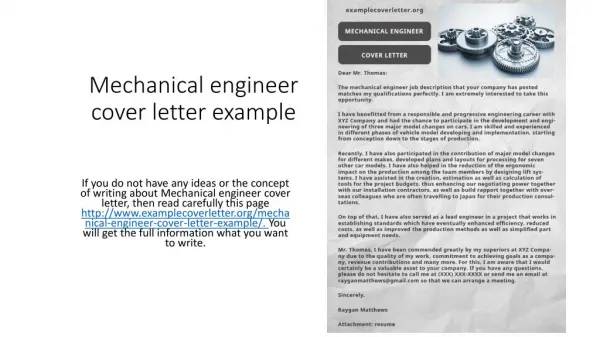 Mechanical engineer cover letter example