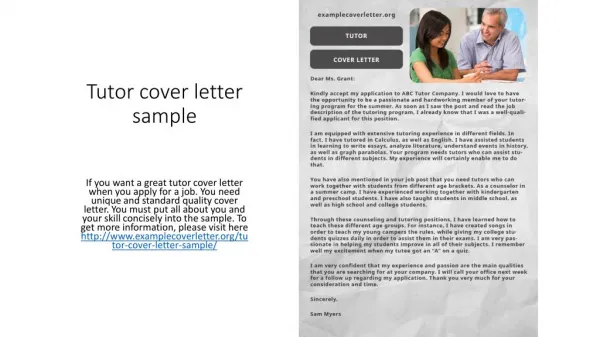 Tutor cover letter sample
