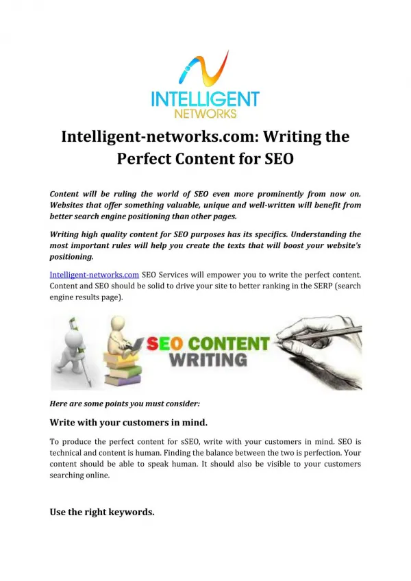 Intelligent-networks.com: Writing the Perfect Content for SEO