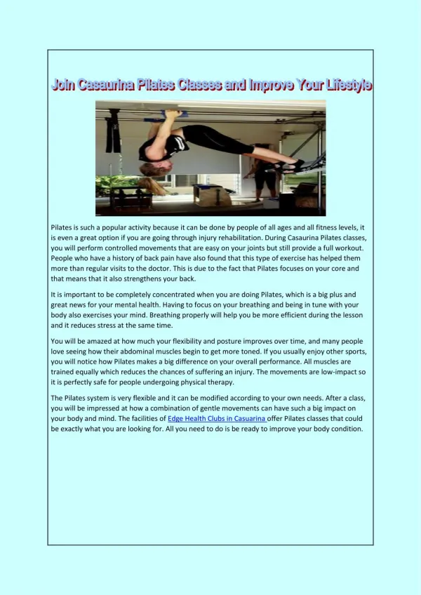 Join Casaurina Pilates Classes and Improve Your Lifestyle