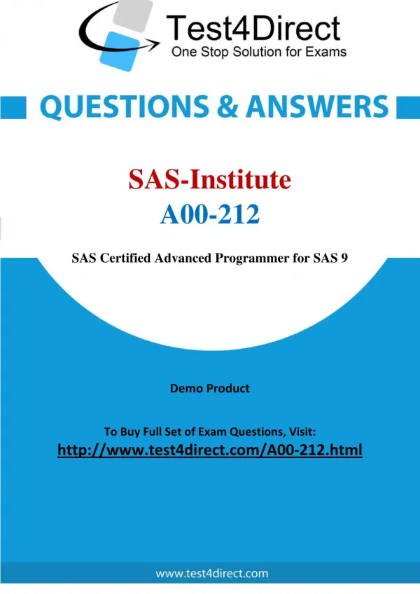 SAS Institute A00-212 Test - Updated Demo