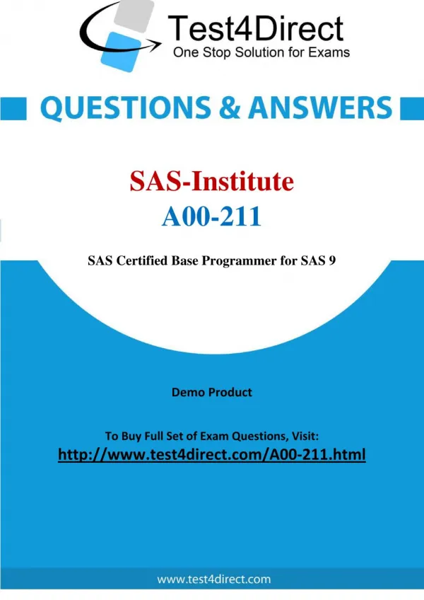 SAS Institute A00-211 Exam - Updated Questions