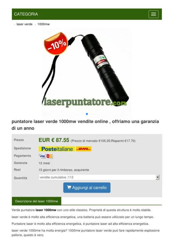 puntatore laser 1000mw in laserpuntatore.com
