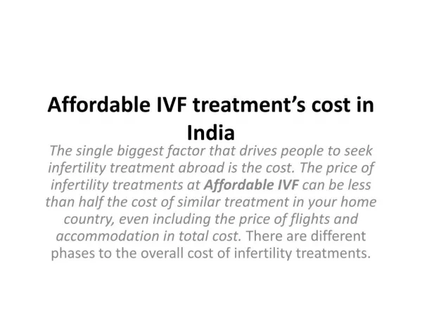 Affordable IVF treatment’s cost in India