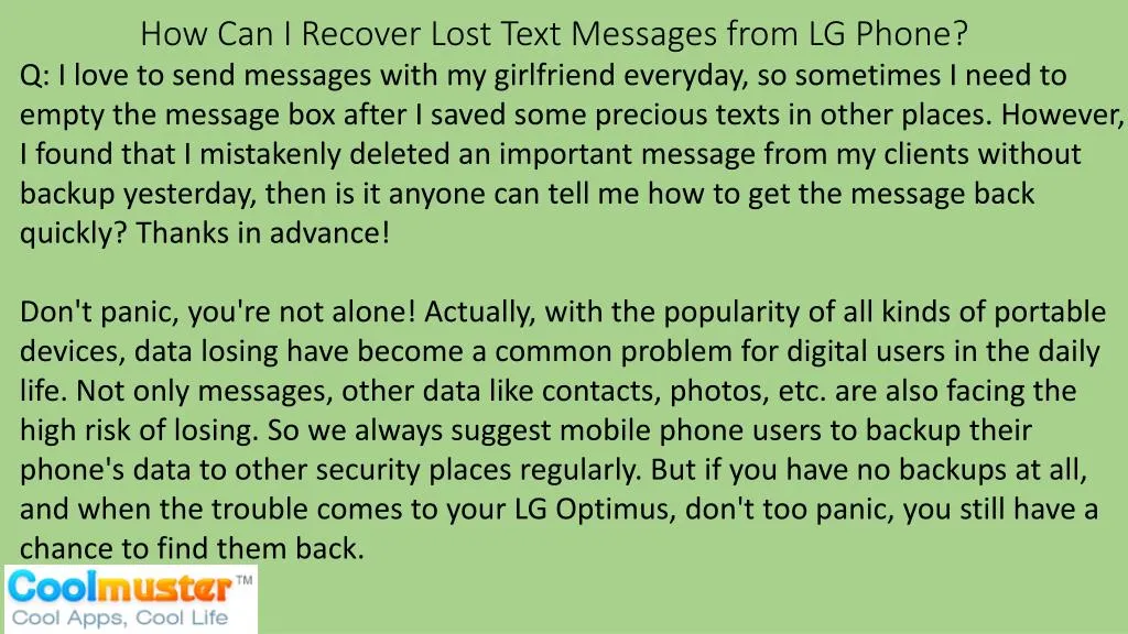 how can i recover lost text messages from lg phone