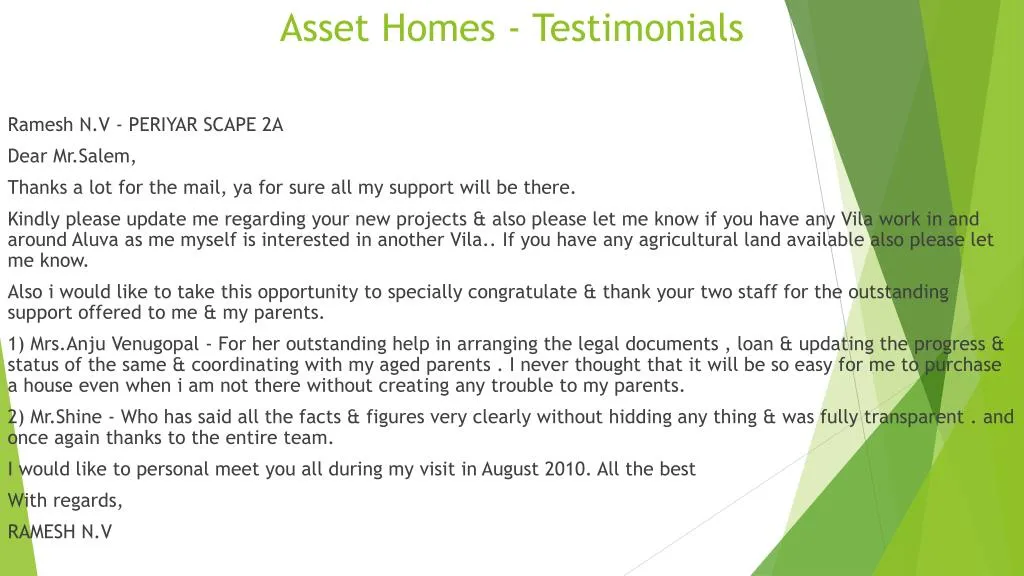 asset homes testimonials