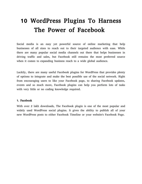 10 WordPress Plugins To Harness The Power of Facebook