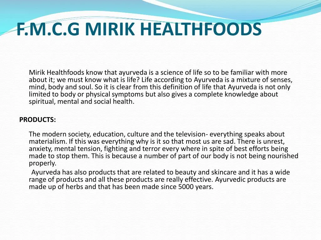 f m c g mirik healthfoods