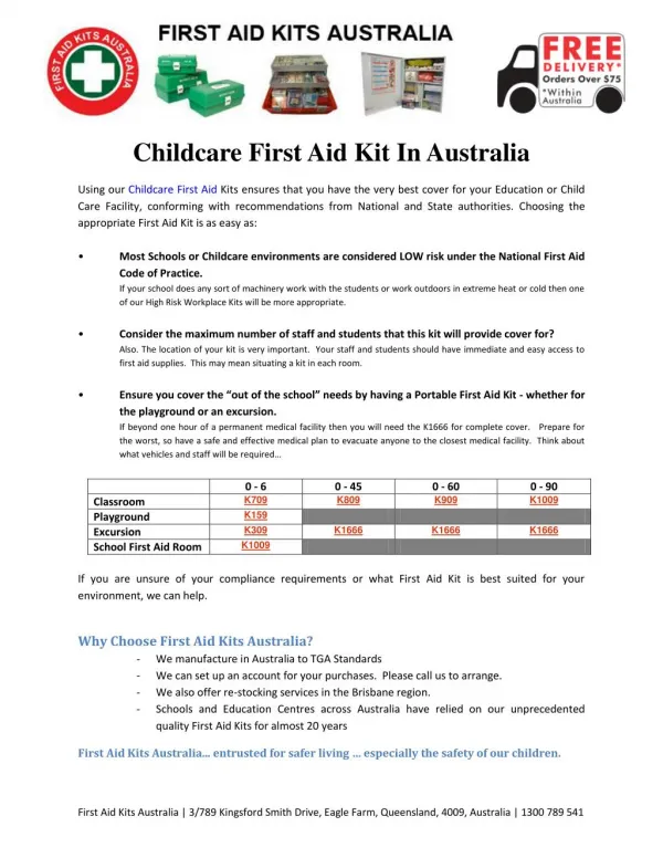 Childcare First Aid Kit In Australia