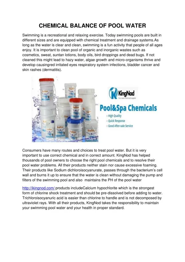 KingNod - Swimming pool chemicals Supplier