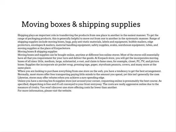 Moving Boxes & Shipping Supplies