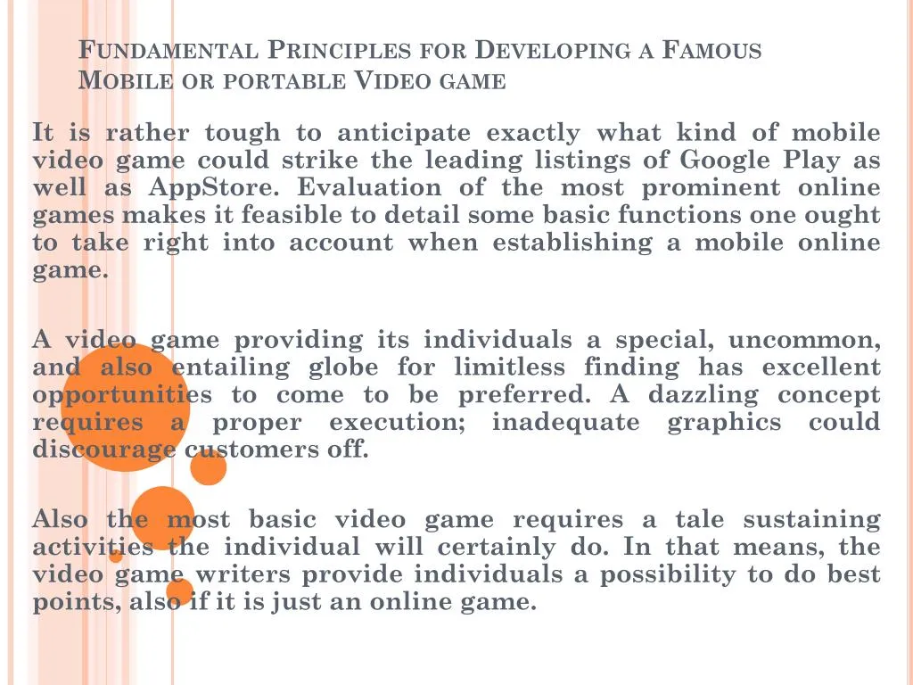 fundamental principles for developing a famous mobile or portable video game