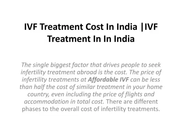 IVF Treatment Cost In India |IVF Treatment In In India