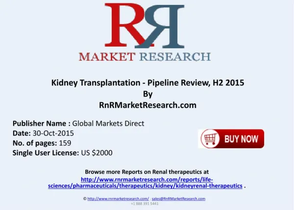Kidney Transplantation Pipeline Review H2 2015