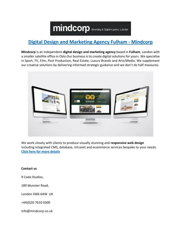 Digital Design and Marketing Agency Fulham - Mindcorp