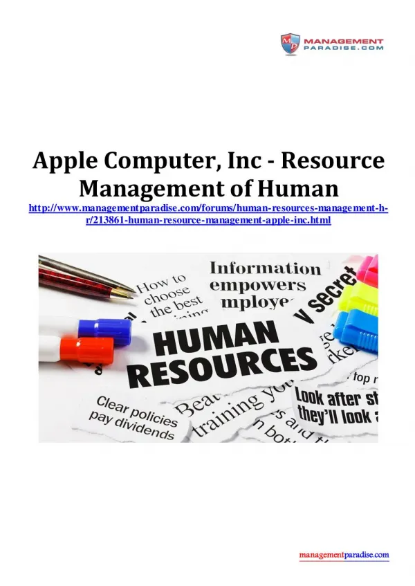Apple Computer, Inc - Resource Management of Human