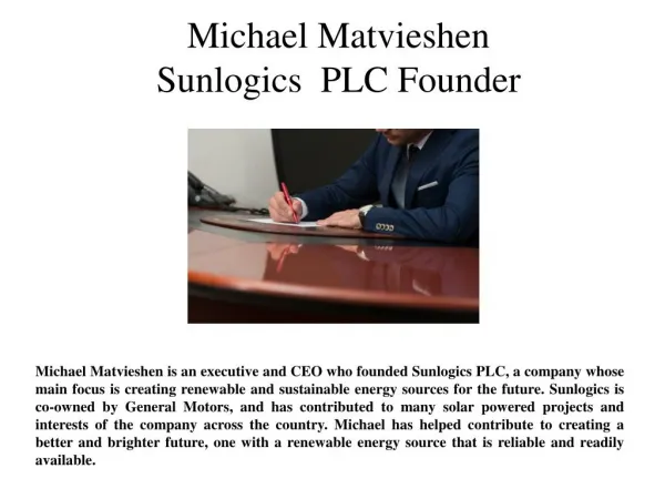 Michael Matvieshen Sunlogics PLC Founder
