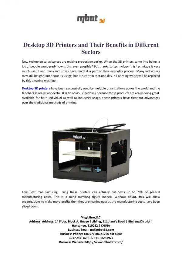 Desktop 3D Printers and Their Benefits in Different Sectors