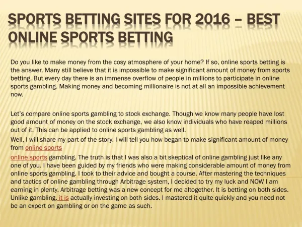 Sports Betting Sites for 2016 – Best Online Sports Betting