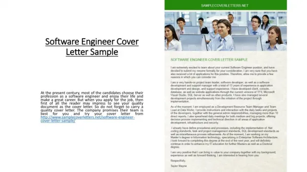 Software Engineer Cover Letter Sample