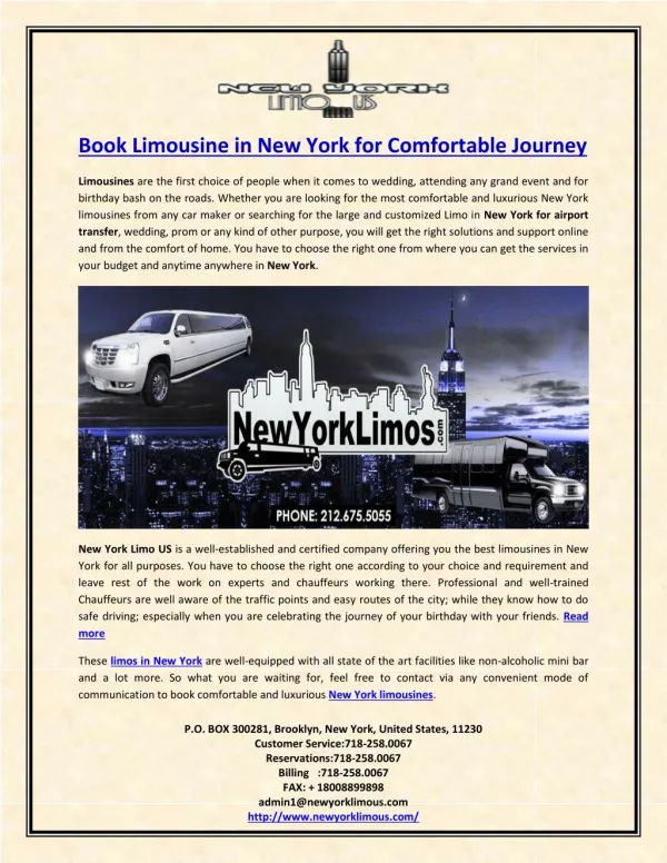 Book Limousine in New York for Comfortable Journey
