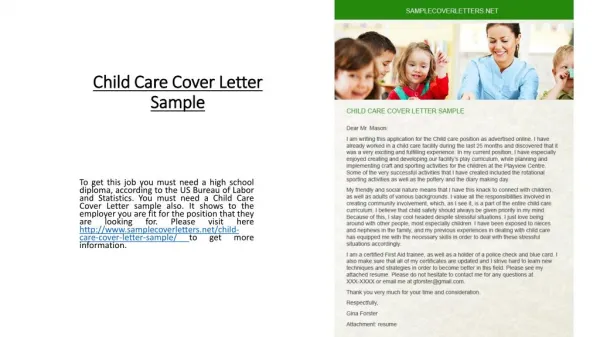 Child Care Cover Letter Sample