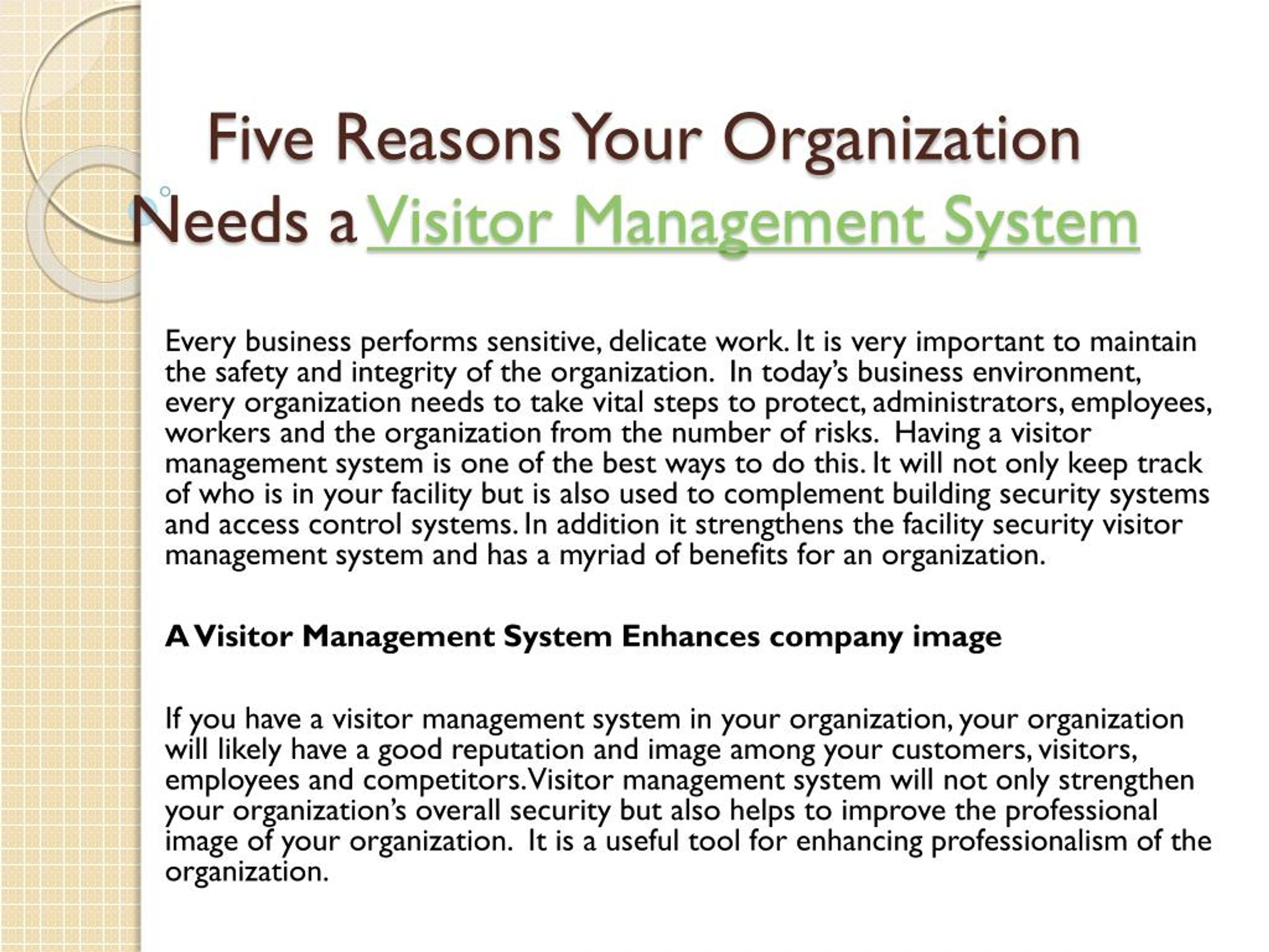PPT - Five Reasons Your Organization Needs a Visitor Management System ...