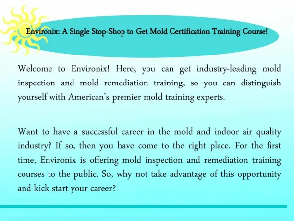 Mold Certification Training Course