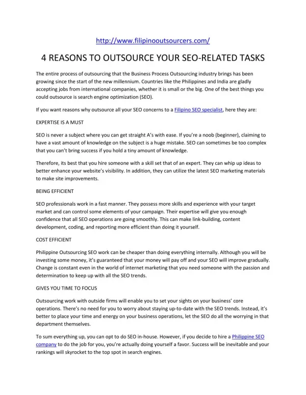 4 REASONS TO OUTSOURCE YOUR SEO-RELATED TASKS