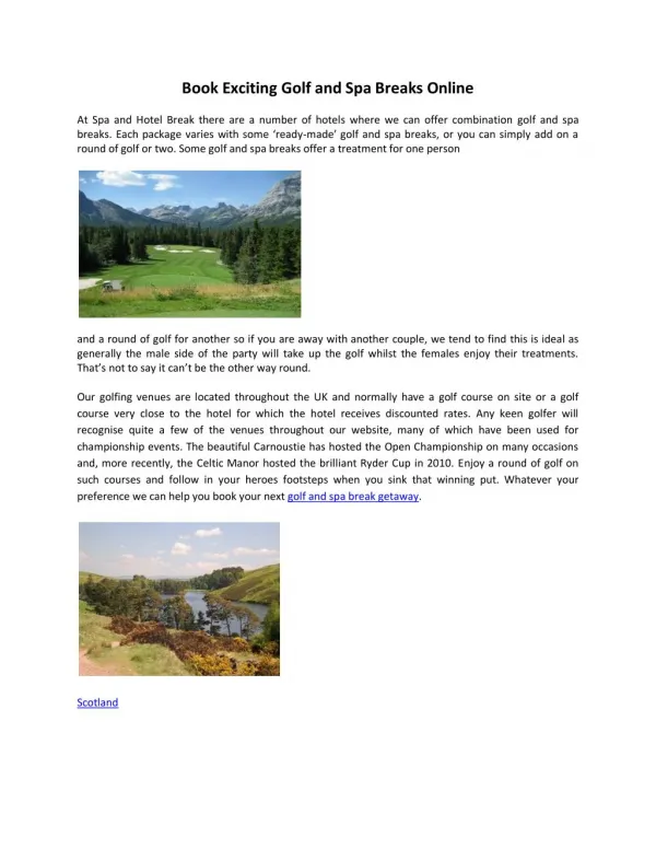 Book Exciting Golf and Spa Breaks Online