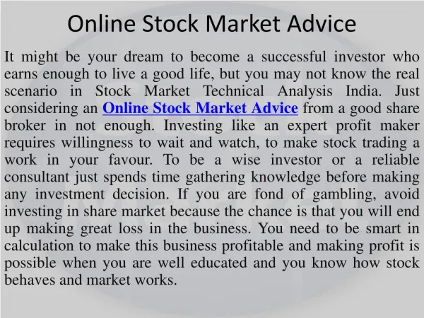 Online Stock Market Advice