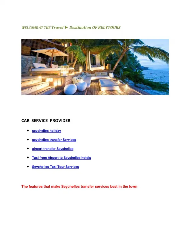 Taxi from airport seychelles transfer Services hotels