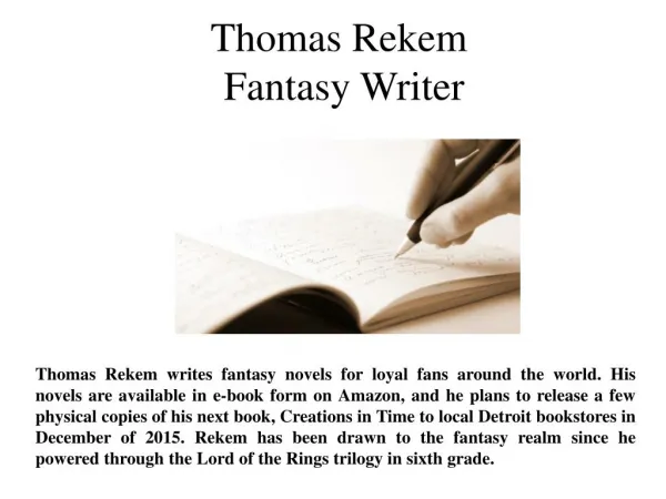 Thomas Rekem Fantasy Writer
