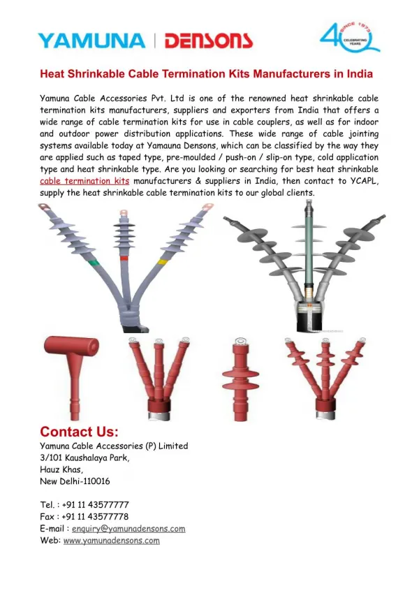 Heat Shrinkable Cable Termination Kits Manufacturers in India