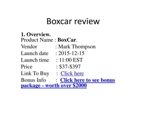 BoxCar review & Huge Bonus Package -Worth Over $2000