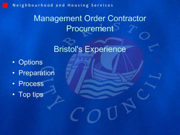 Management Order Contractor Procurement Bristols Experience