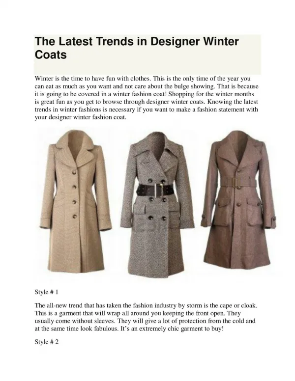 The Latest Trends in Designer Winter Coats