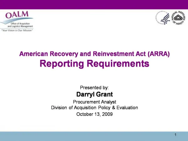 American Recovery and Reinvestment Act ARRA Reporting Requirements