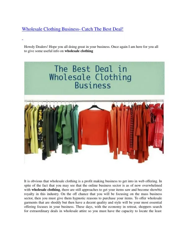 Wholesale Clothing Business- Catch The Best Deal!