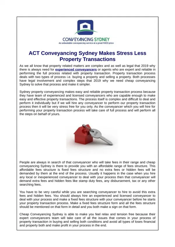 ACT Conveyancing Sydney Makes Stress Less Property Transactions