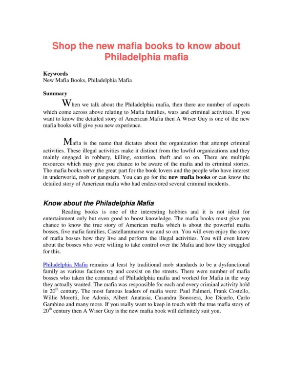Shop the new mafia books to know about Philadelphia mafia