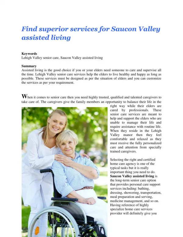 Find superior services for Saucon Valley assisted living
