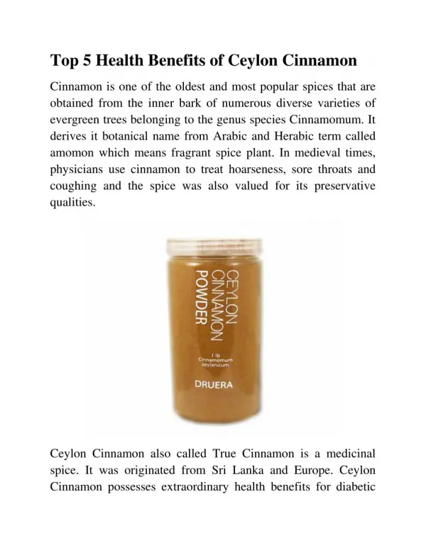 Top 5 Health Benefits of Ceylon Cinnamon