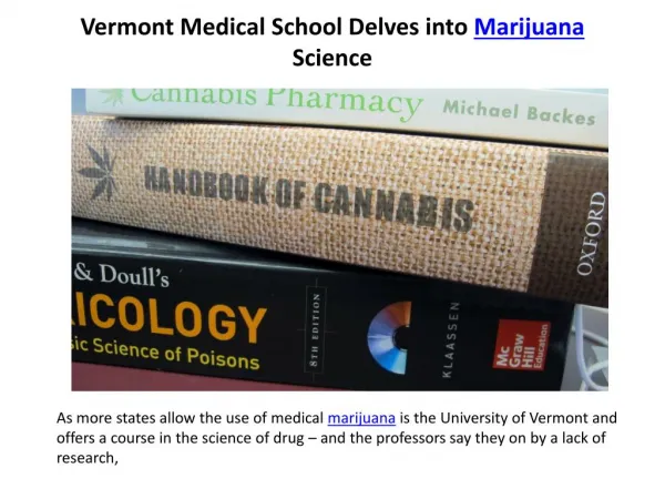 Vermont Medical School Delves into Marijuana Science