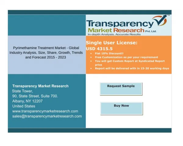 Pyrimethamine Treatment Market - Global Segments and Forecasts up to 2023: Transparency Market Research