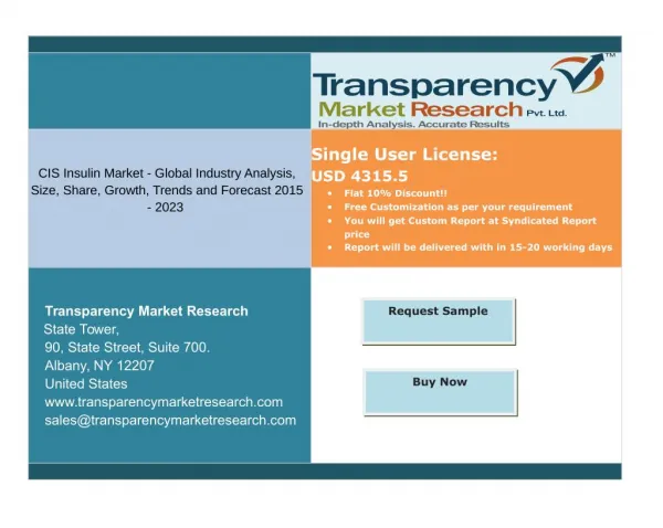 CIS Insulin Market - Global Segments and Forecasts up to 2023: Transparency Market Research