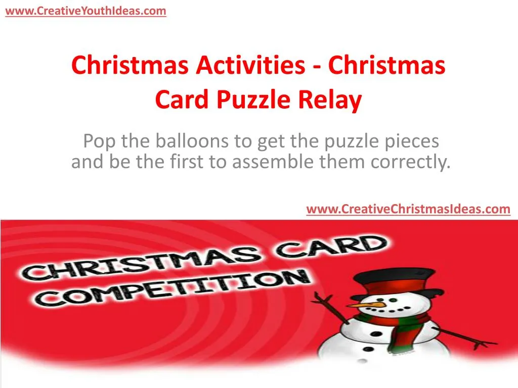 christmas activities christmas card puzzle relay