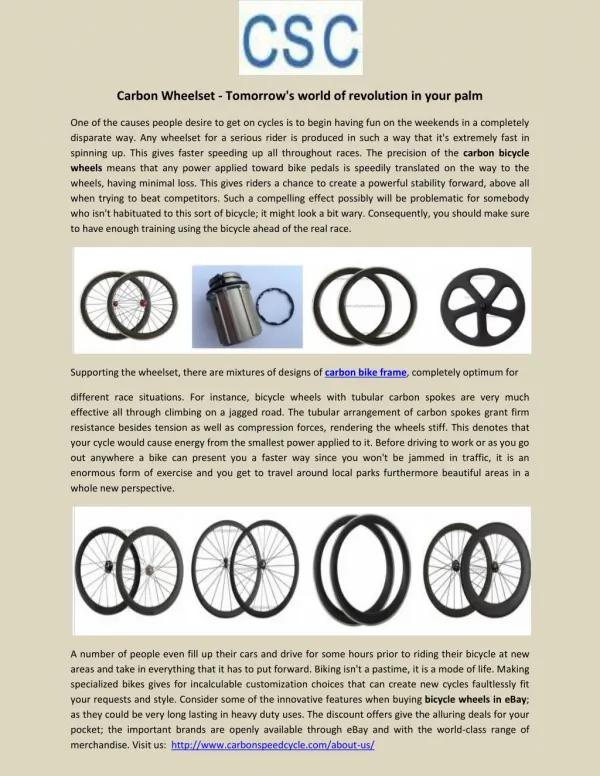 Carbon Wheelset - Tomorrow's world of revolution in your palm