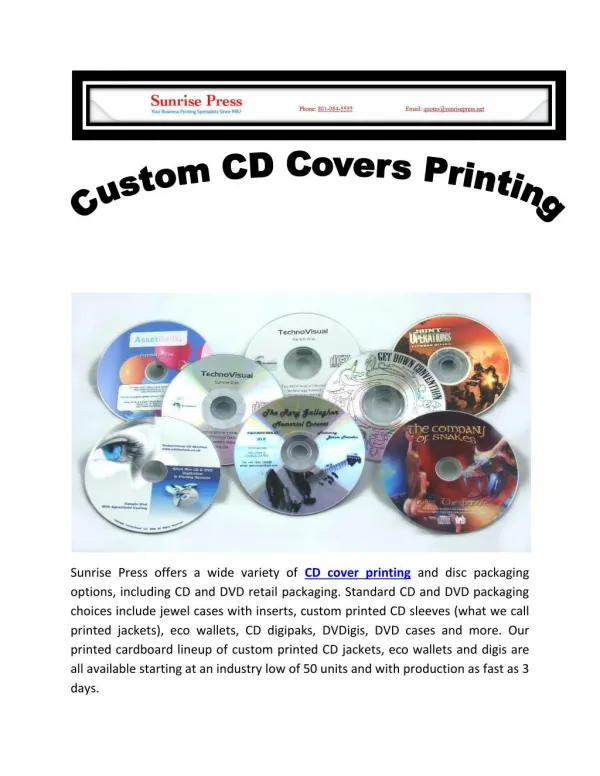 Custom CD Covers Printing at Sunrise Press